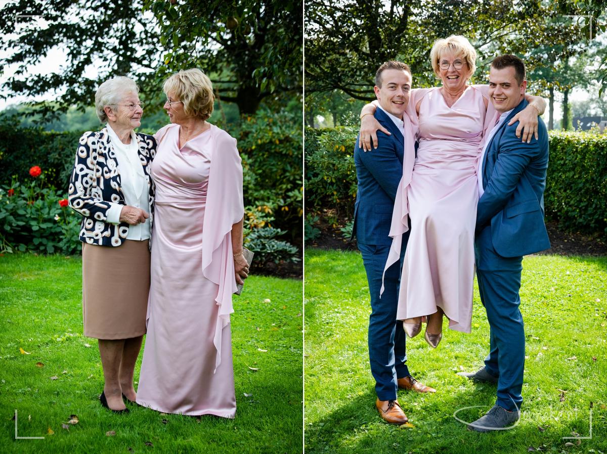 We maken in de tuin de foto's met naaste familie. Met je mam en je zoons, mooi toch?