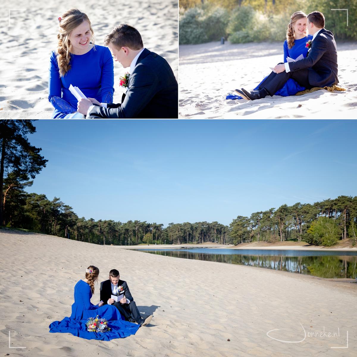 Bij het Henschotermeer hebben ze naar elkaar de geloften uitgesproken: mooi om dit moment te vieren tijdens de fotoshoot.