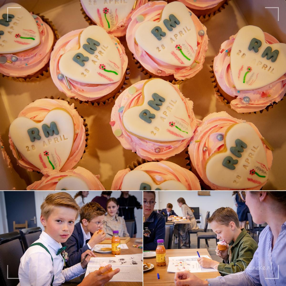 De jongens hebben super stil gezeten in de kerk, (heb ik gehoord) en die snoepen daarna fijn deze mooie cakejes op.