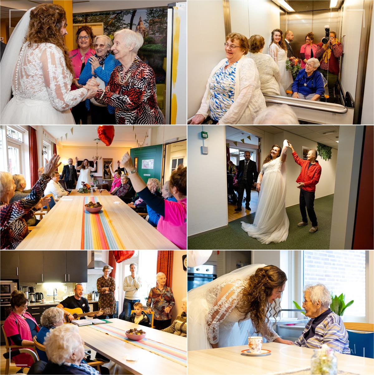 Bij Elim in Amerongen waren de bewoners blij en verrast om Anne-Greet te zien. Er werden dansjes gedaan, liedjes gezongen, op de piano gespeeld, koffie gedronken en cadeautjes gegeven.