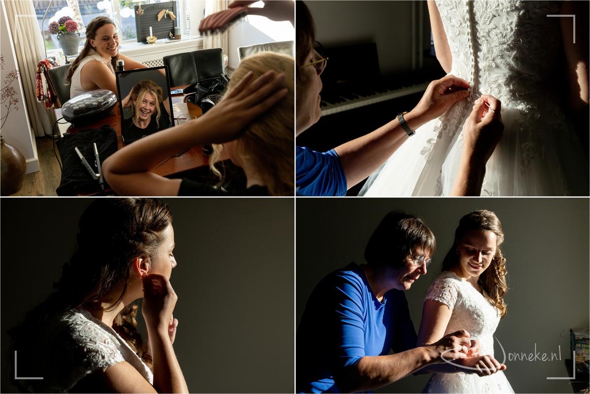 Toen ik bij de bruid kwam, was kapsel en make-up al klaar door schoonzus die zelf snel nog even haar haar deed. En dat licht op de slaapkamer...