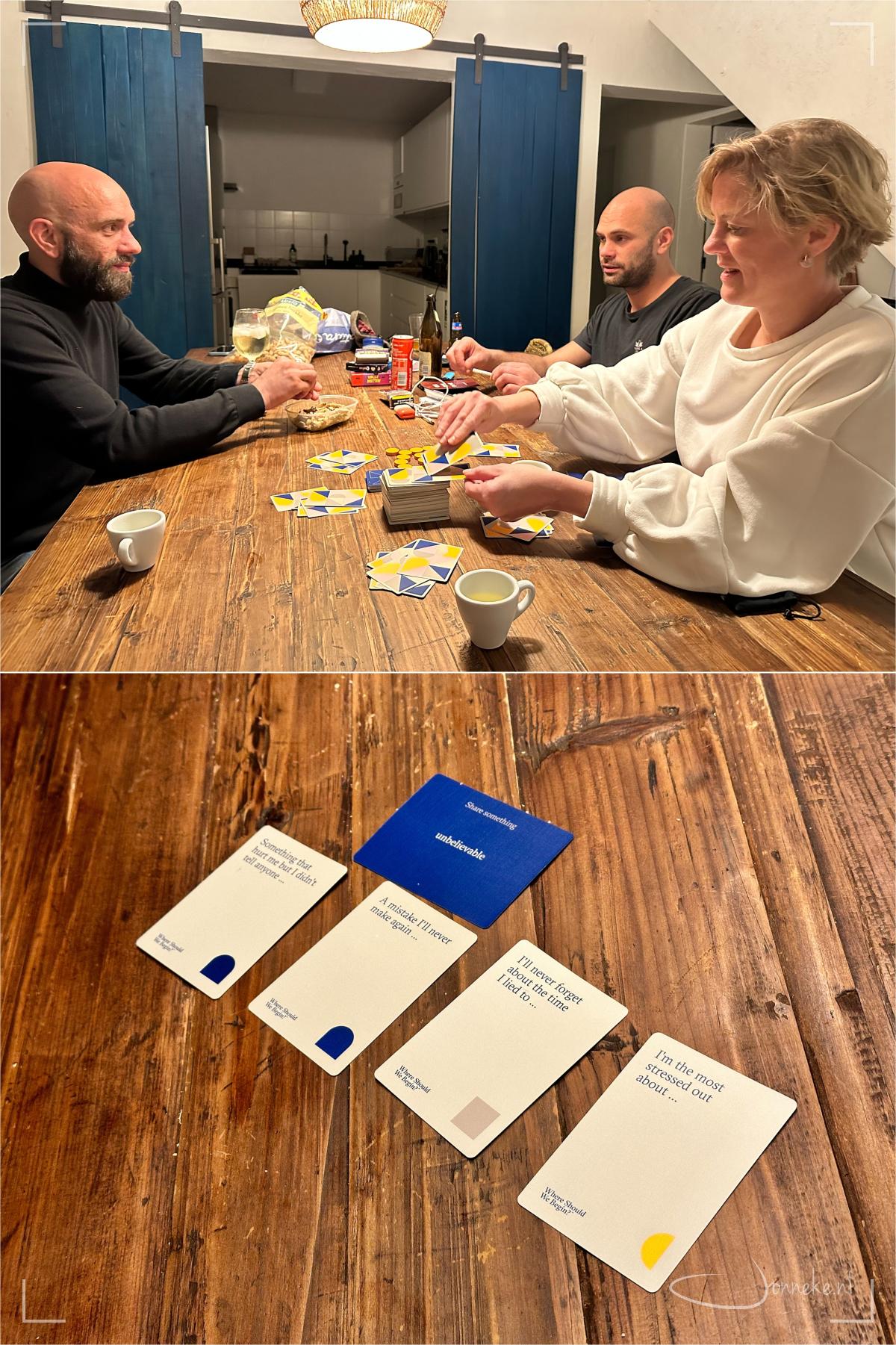 ... we begonnen bij het indiase restaurant, en thuis gingen we dus verder met de kaarten van Esther Perel: en toen werd het 2.30 voor we naar bed gingen. Een gouden avond!