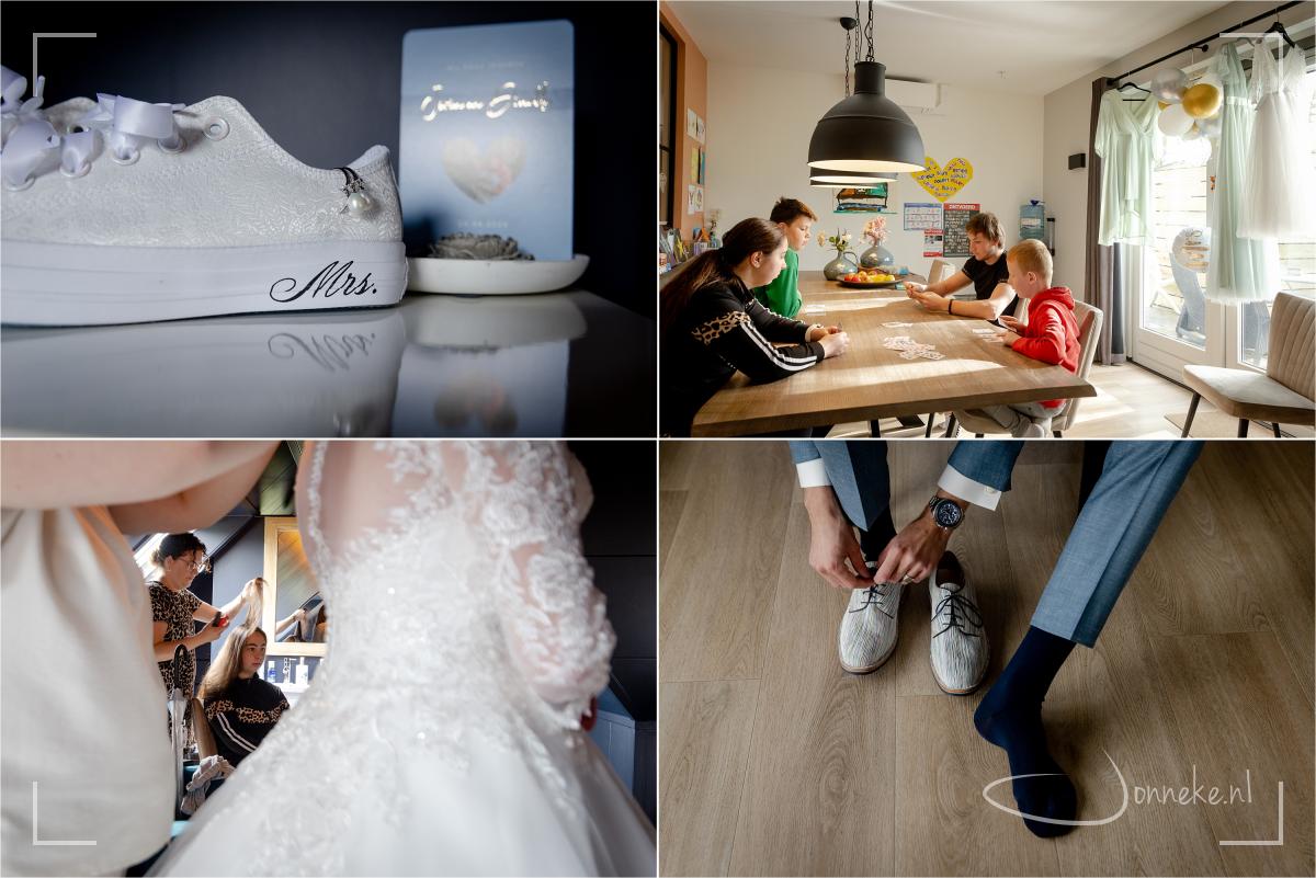 De jurken voor de meiden hangen klaar, spelletjes worden er gespeeld en de schoenen van zowel de bruid als de bruidegom zijn mooie blikvangers!