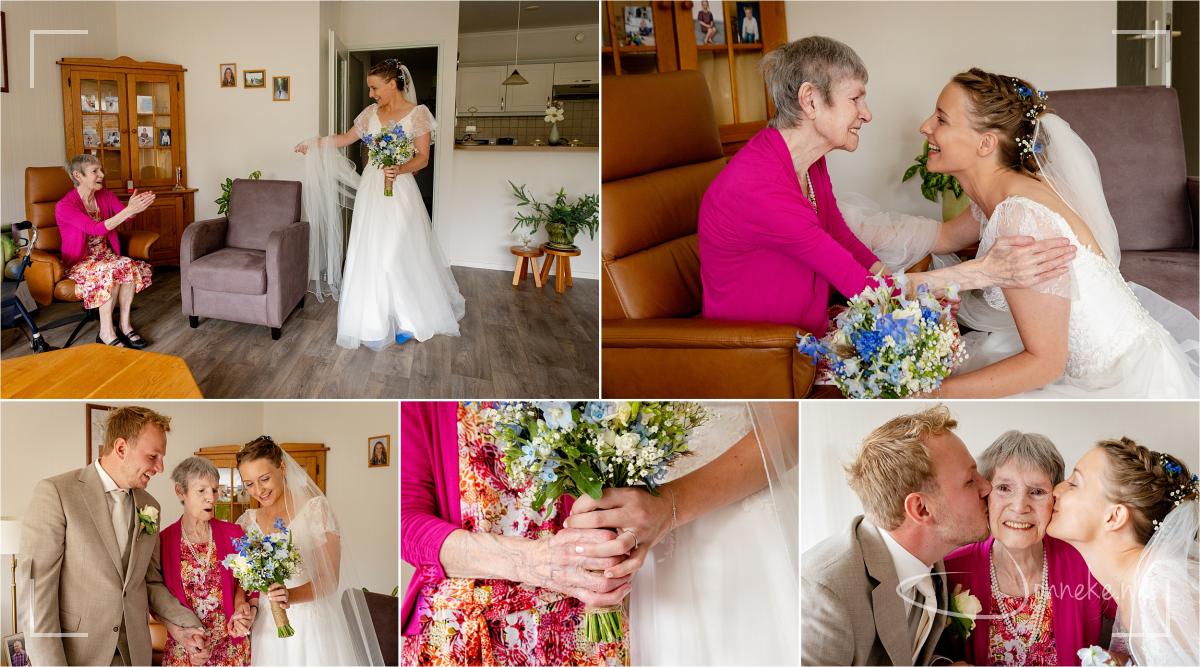 'Wat moooooi' - dat blijft oma maar zeggen. Haar kleindochter, de bloemen, de bruidegom... Mooi. Mooi. Mooi! Een heerlijk bezoekje aan een blije oma.