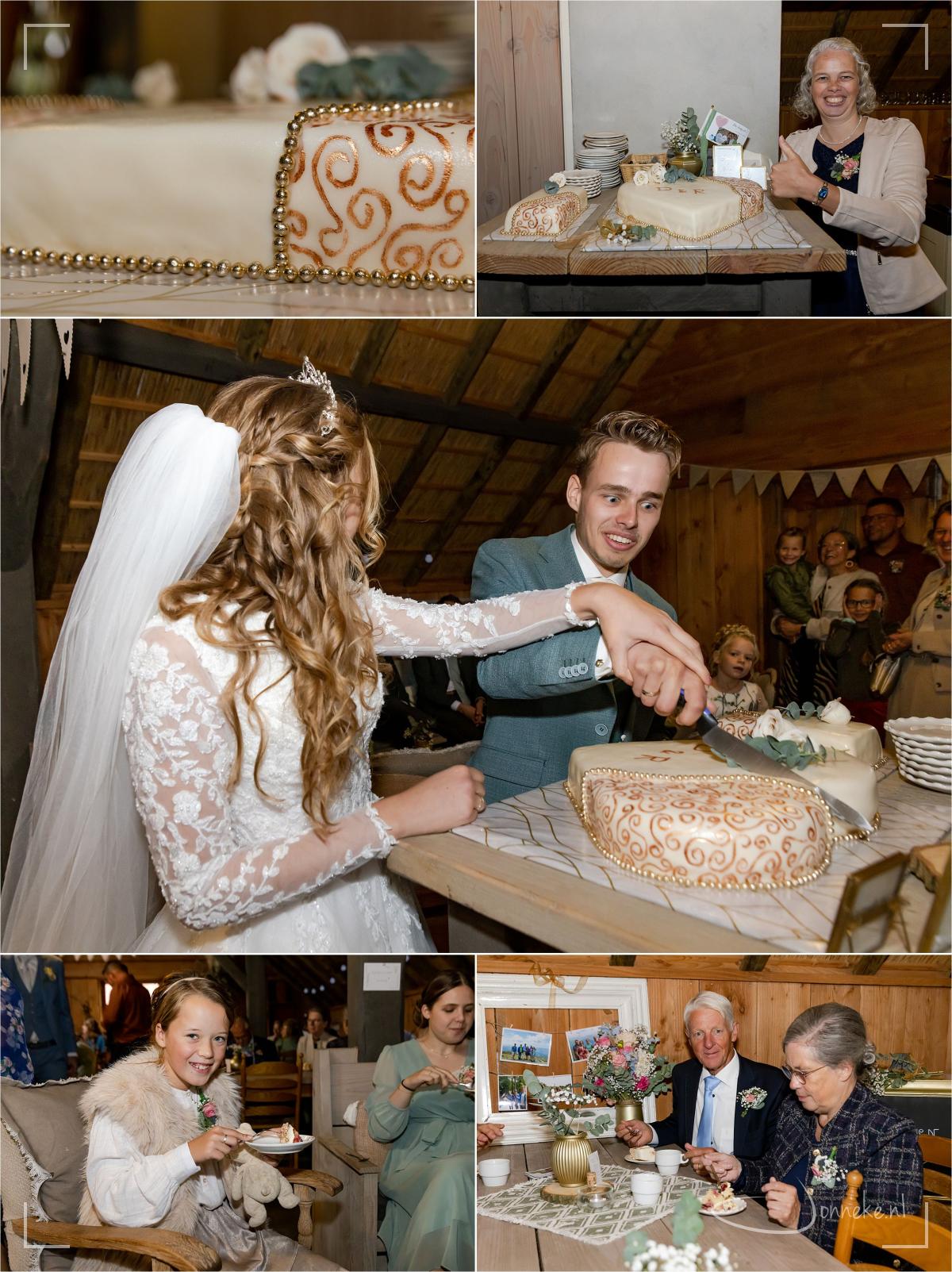 De bruidstaart is door de moeder van de bruidegom gemaakt en er werd heerlijk van gesmikkeld!