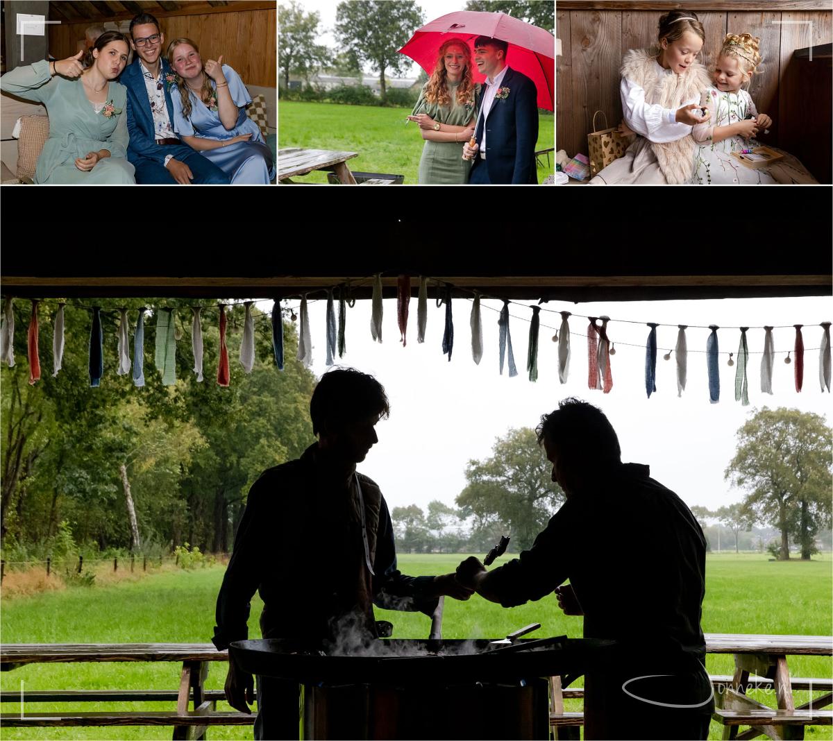Feliciteren, chillen, peukie onder de paraplu, spelletjes en ... dan gaat de bbq aan!
