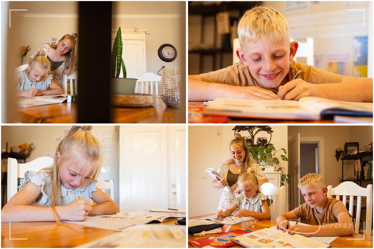 Maartje geeft haar kinderen home-schooling: een ruimte in huis was ingericht als 'leerruimte'. Eens per week ontmoeten ze andere kinderen die ook zo'n programma volgen. Het is een onwijze klus, maar heeft ook zeker voordelen!