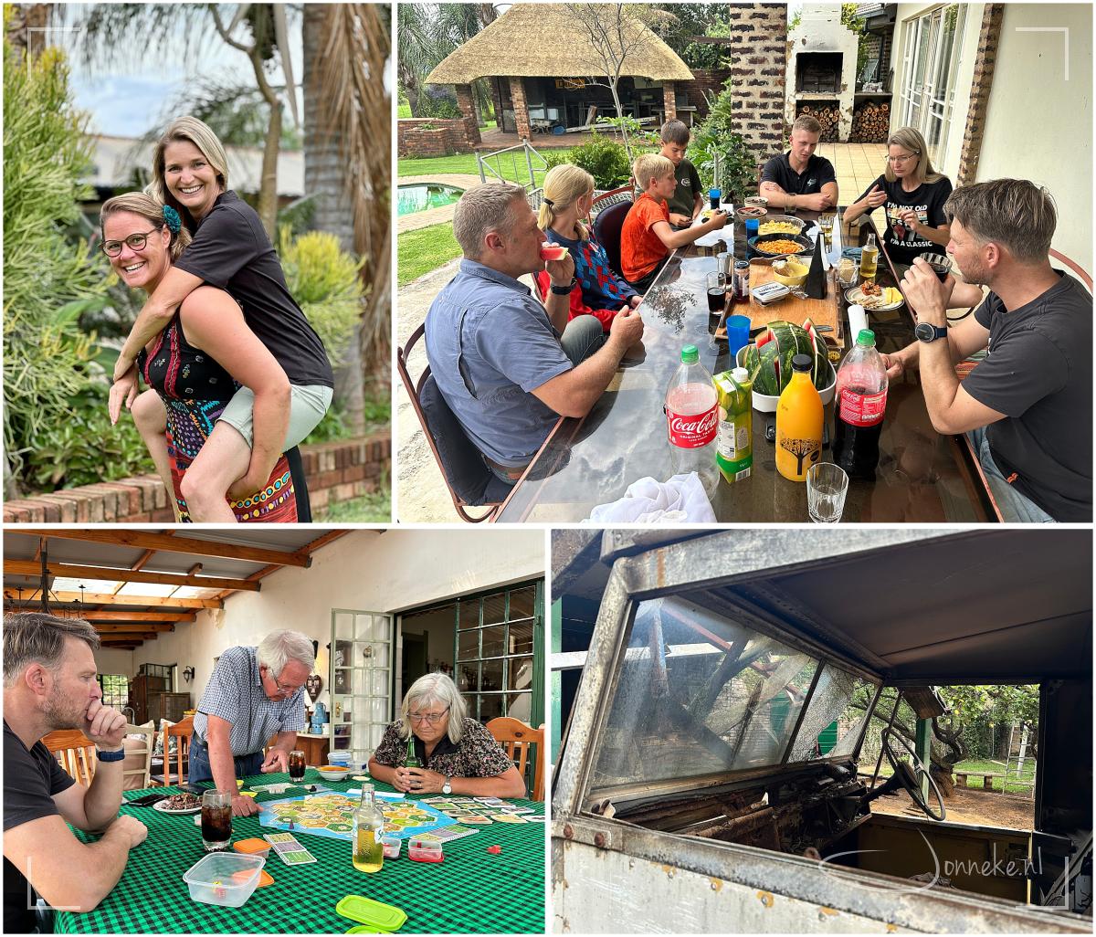Toen Sjoerd na een paar dagen weer beetje opgeknapt was, kwam hij me halen en reden we door naar onze Afrikaanse 'ouders'. Daar kunnen we ook gewoon nog niet fit zijn, voelen we ons thuis, hebben een kamer... kortom: prima om nog even verder aan te sterken hier. Inderdaad, potje Catan ontbreekt niet in dit huis ;-)